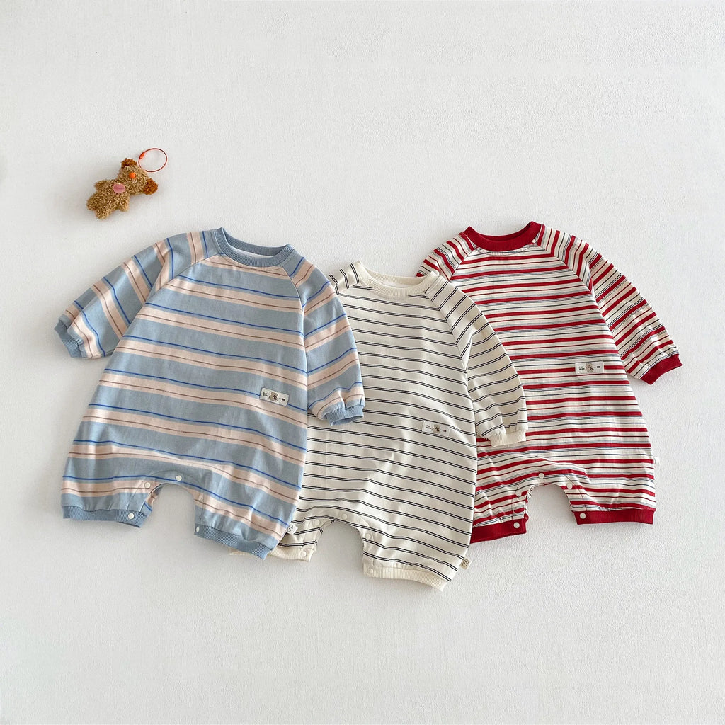 Baby Striped Jumpsuit 2026 New Spring Baby Trendy Label Climbing Clothes for Newborns Going Out Spring Clothes